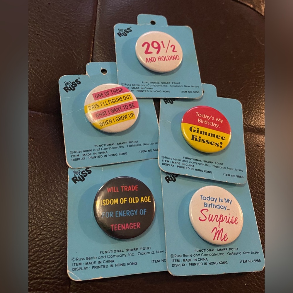 Lot of 5 NOS Russ birthday buttons